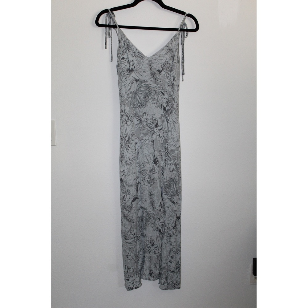 Style Rack Grey Tropical Palm Print Maxi Dress Women's Small Tie Strap V-Neck
